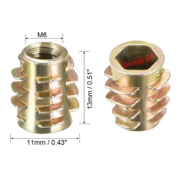 thumbnail image 2 of M6x13mm Zinc Alloy Barbed Insert Nut – Zinc Plated, 10-Pack, For Furniture & DIY Projects 2 of 5