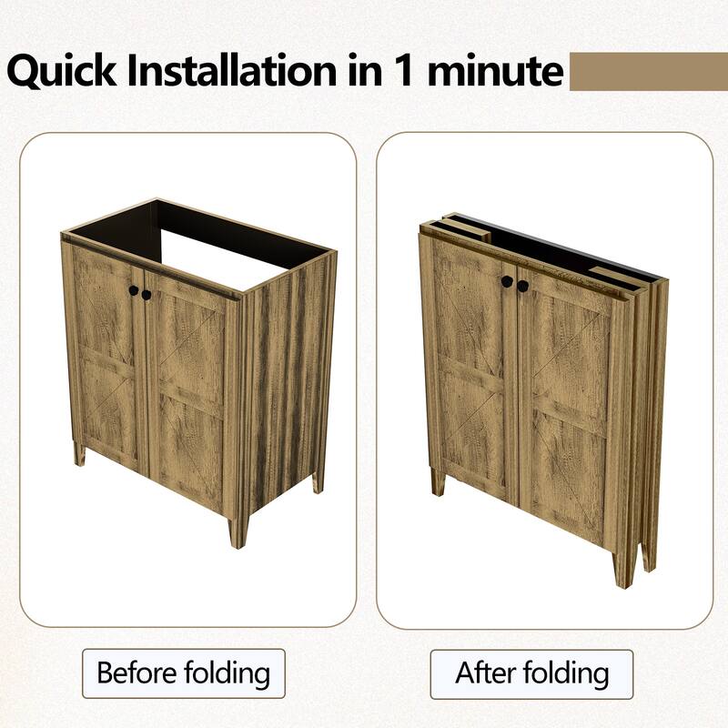 GDFStudio - Aero Modern Mid-Century Foldable Bathroom Vanity with Soft Close Function & Amper Storage Spaces, WITHOUT Sink