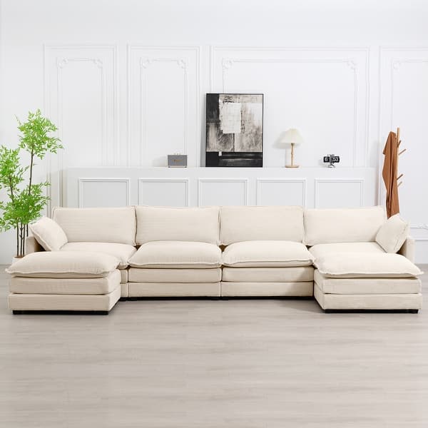 slide 2 of 152, Corduroy Sectional Sofa with Removable Ottomans & Ultra-soft Cushions for Living Room & Bedroom