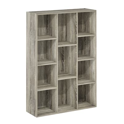 41.7 in. Tall French Oak Grey Wood 11-Shelf Bookcase