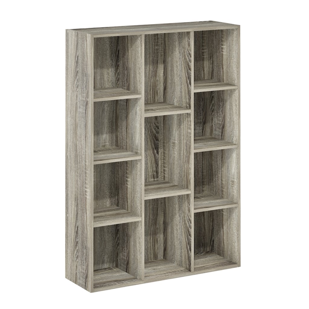 41.7 in. Tall French Oak Grey Wood 11-Shelf Bookcase