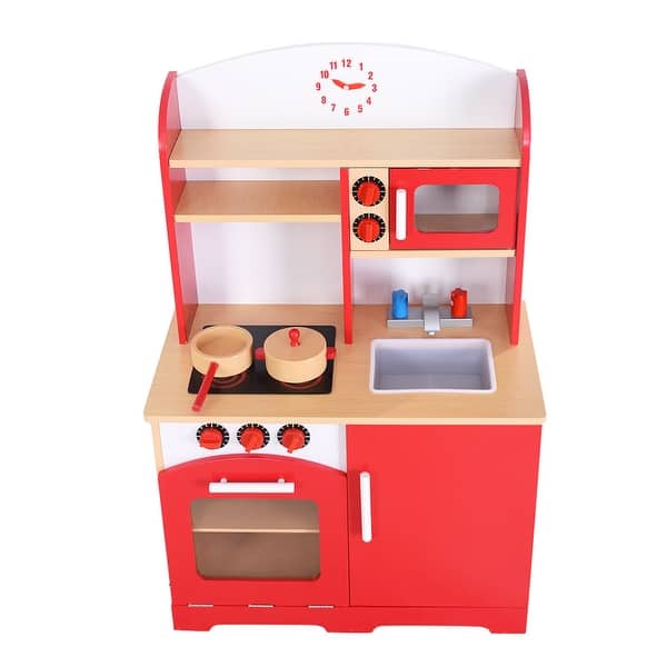 Costway Wood Kitchen Toy Kids Cooking Pretend Play Set Toddler Wooden On Sale Overstock 16004237