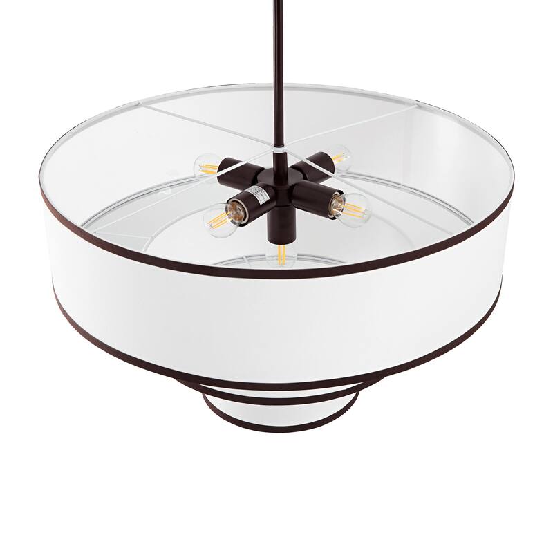 Modern Chandelier 24" 5-Light Bronze Tiered Drum Linen Shade