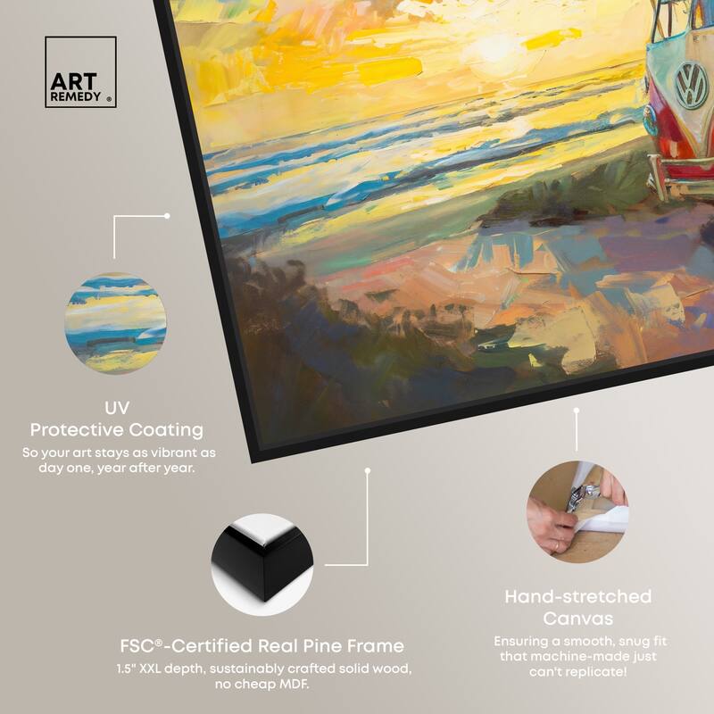 Art Remedy Memories At The Beach Framed Colorful Coastal 1 Piece Canvas Wall Art