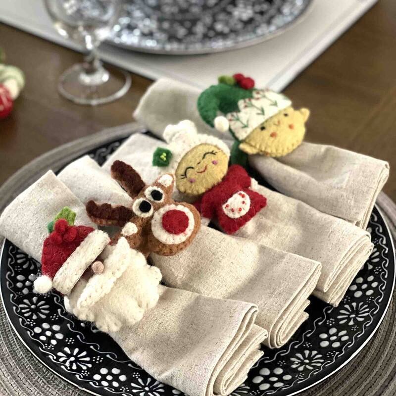 Handmade Felt Christmas Napkin Ring, Set of 4 (Nepal)