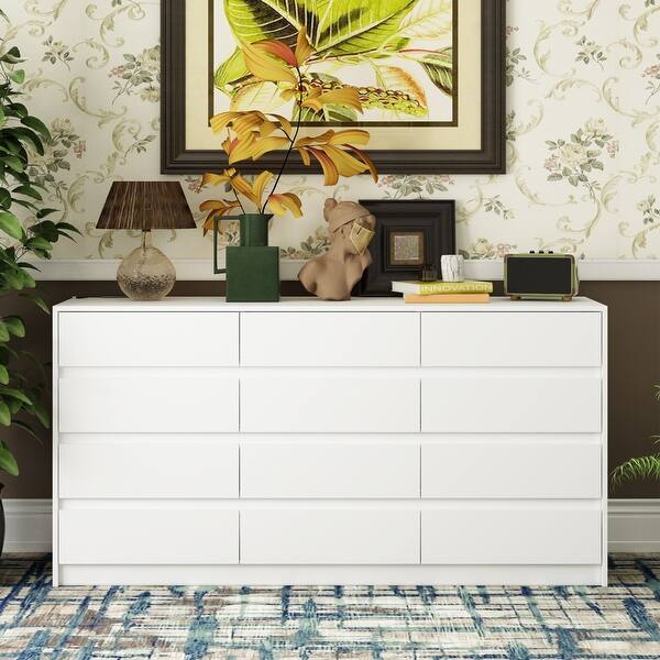 12 Drawer Dresser for Bedroom with Deep Drawers Large Floor Wood Chest