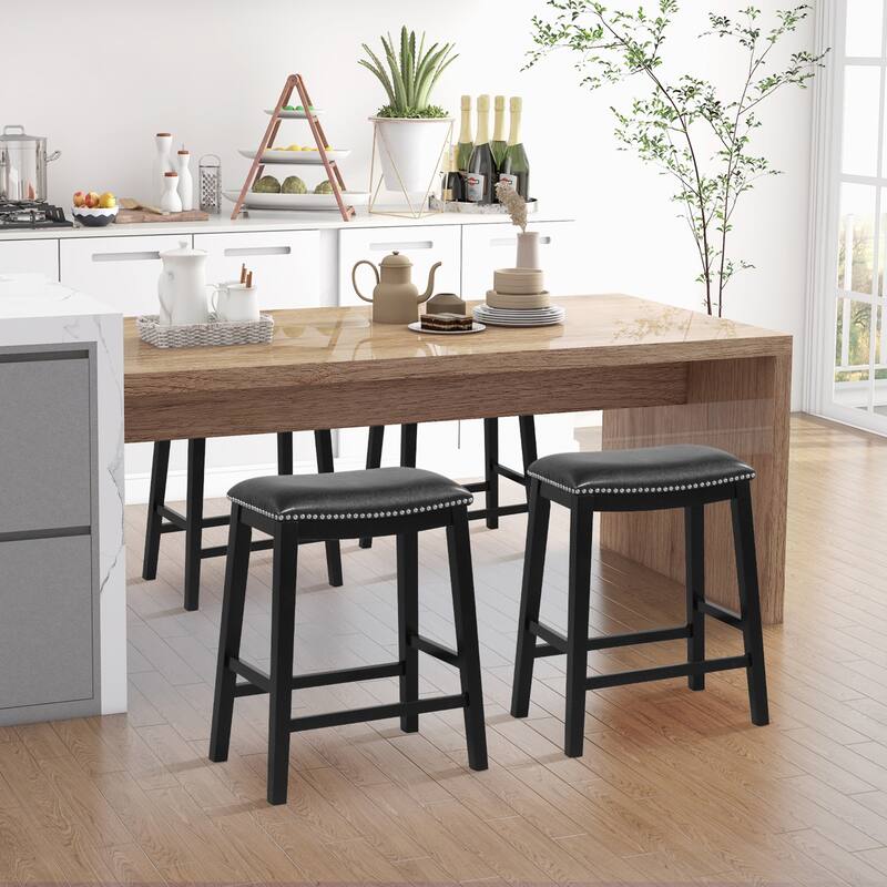 Gymax 4PCS 26'' Upholstered Counter Height Bar Stool PVC Leather