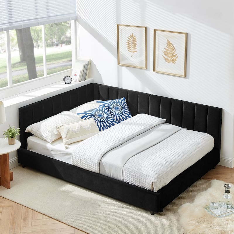 Velvet fabric Full Size Upholstered Tufted DayBed - Black