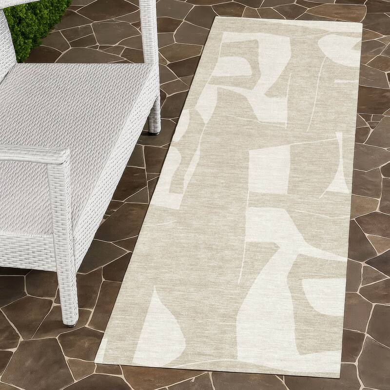 Machine Washable Indoor/ Outdoor Modern Creede Chantille Rug - Beige - 2'3" x 7'6"