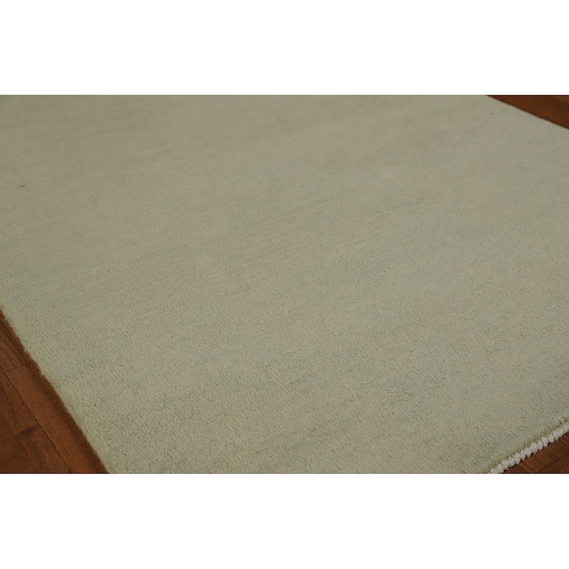 Hand Knotted Oriental 100% Wool Carpet Modern Solid Green Gabbeh Runner Rug - 9' 8'' X 3' 2''