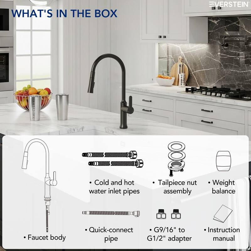 Single Handle Pull Down Kitchen Faucet with Sprayer Brass Swivels 360° Kitchen Faucet