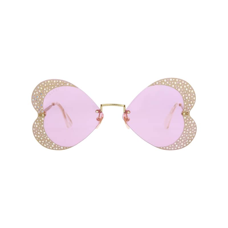 Gucci Cat Eye-Frame Metal Sunglasses - Gold Gold Pink - Gold - Rose Lens