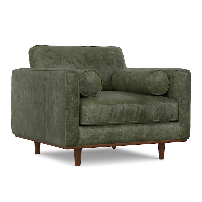 WYNDENHALL Brixley 43 inch Wide Mid-Century Modern Accent Chair in Top Grain Genuine Leather - 42.9" W x 38.25" D x 34" H