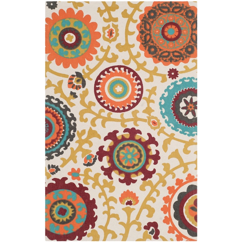 SAFAVIEH Handmade Cedar Brook Bahareh Modern Cotton Rug - 2'3" x 3'9" - Ivory/Orange