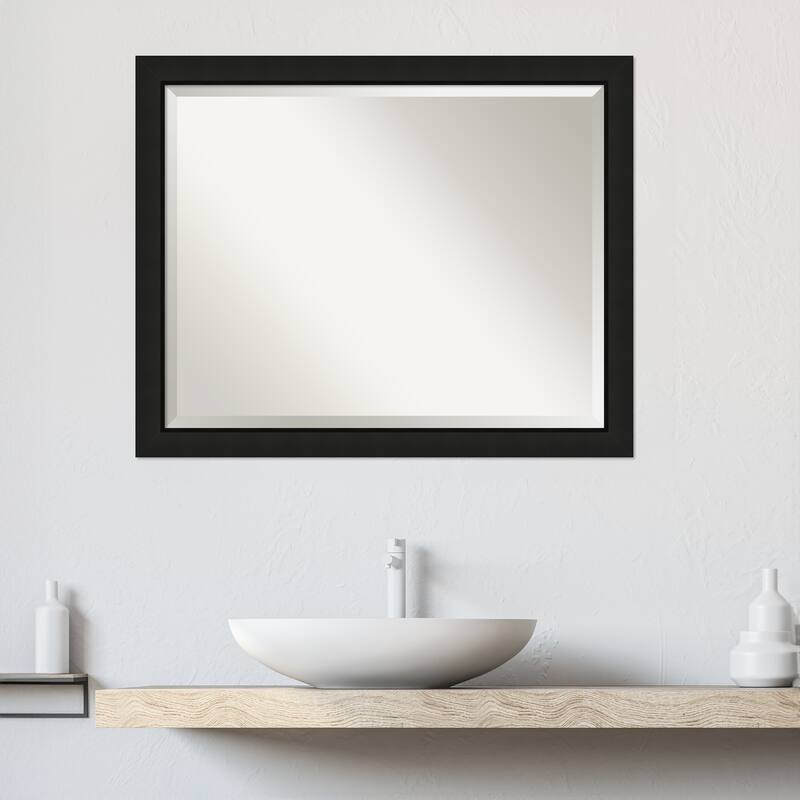 Midnight Black Narrow Beveled Wood Framed Bathroom Vanity Wall Mirror - Midnight Black Narrow