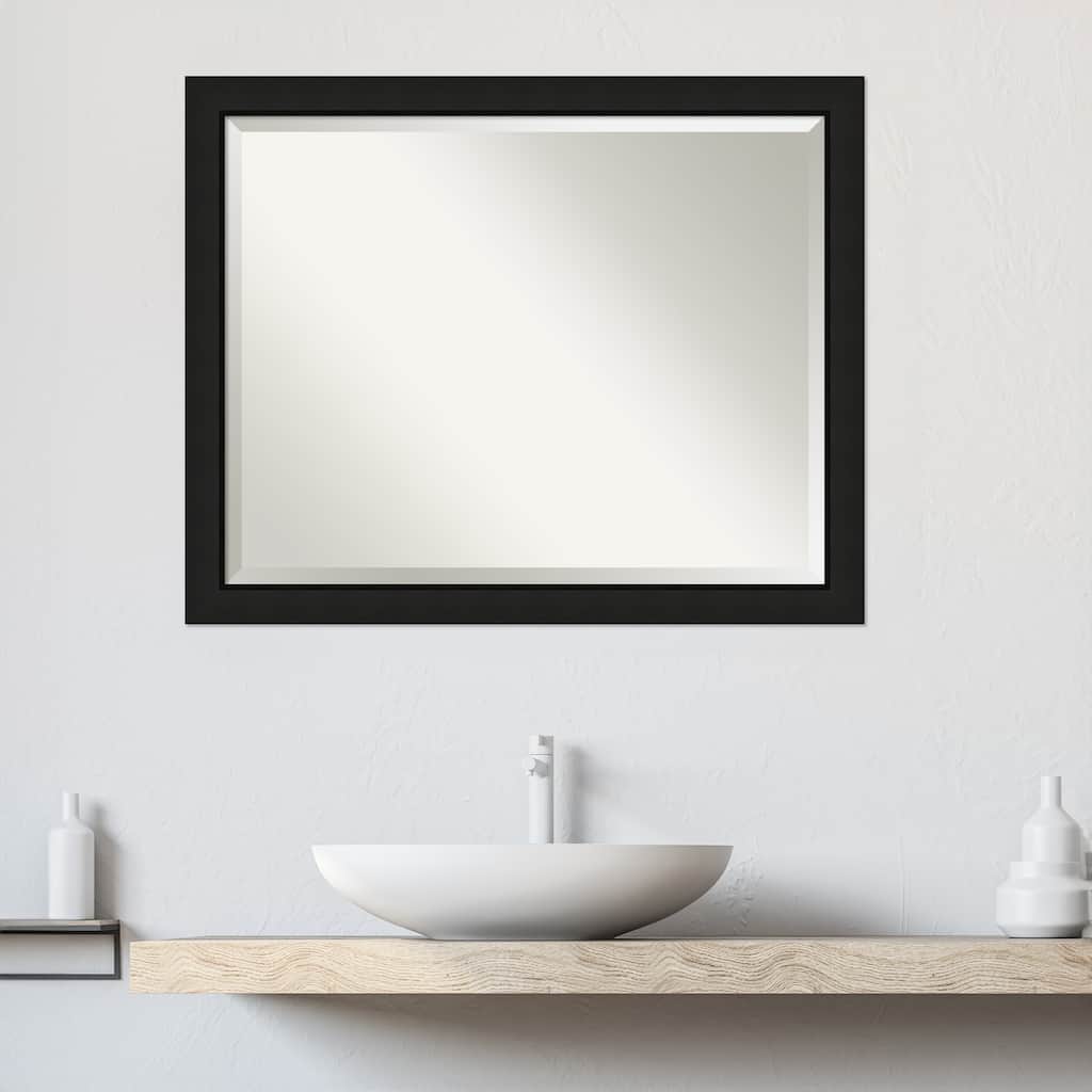 Midnight Black Narrow Beveled Wood Framed Bathroom Vanity Wall Mirror - Midnight Black Narrow