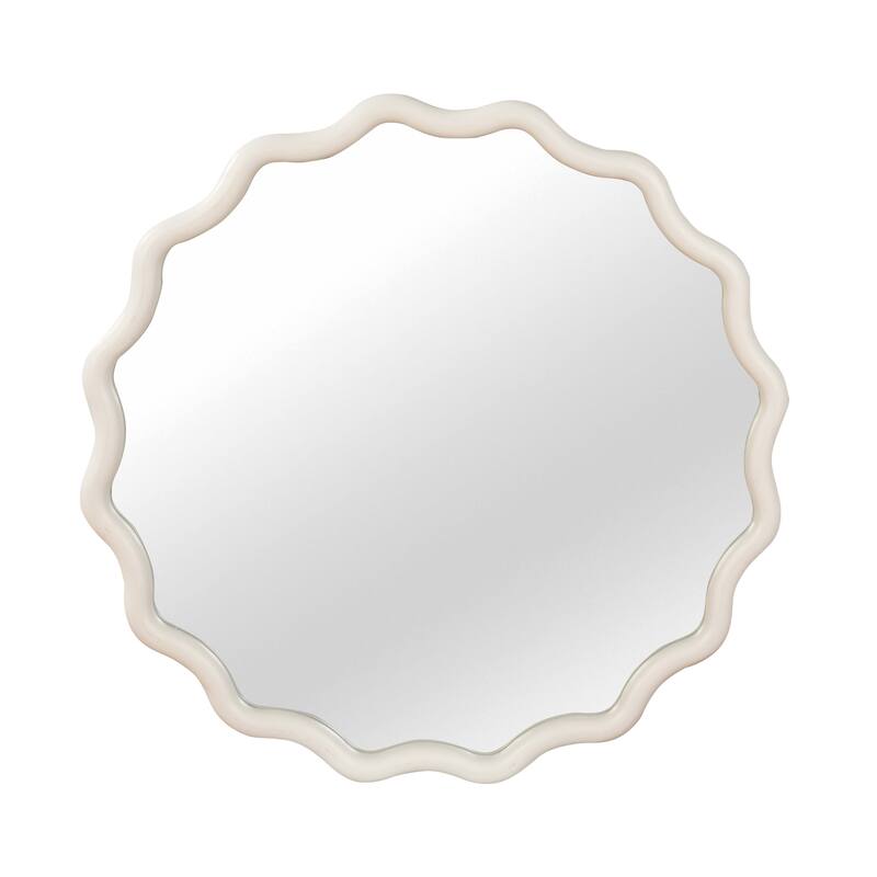 Wavy Round Solid Wood Frame Decorative Mirror Modern Farmhouse Wall Mirror For Bedroom Bathroom Living Room Entryway
