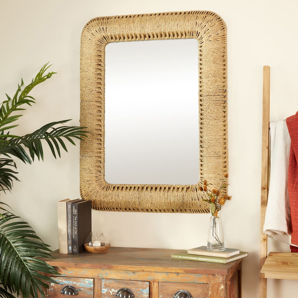 Brown Rattan Room Wall Mirror - 32 x 3 x 40