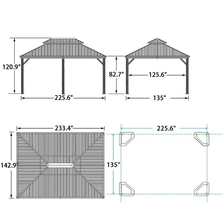 PURPLE LEAF Hardtop Aluminum Gazebo with Curtains and Netting, Double Roof Patio Gazebo, Bulbs included