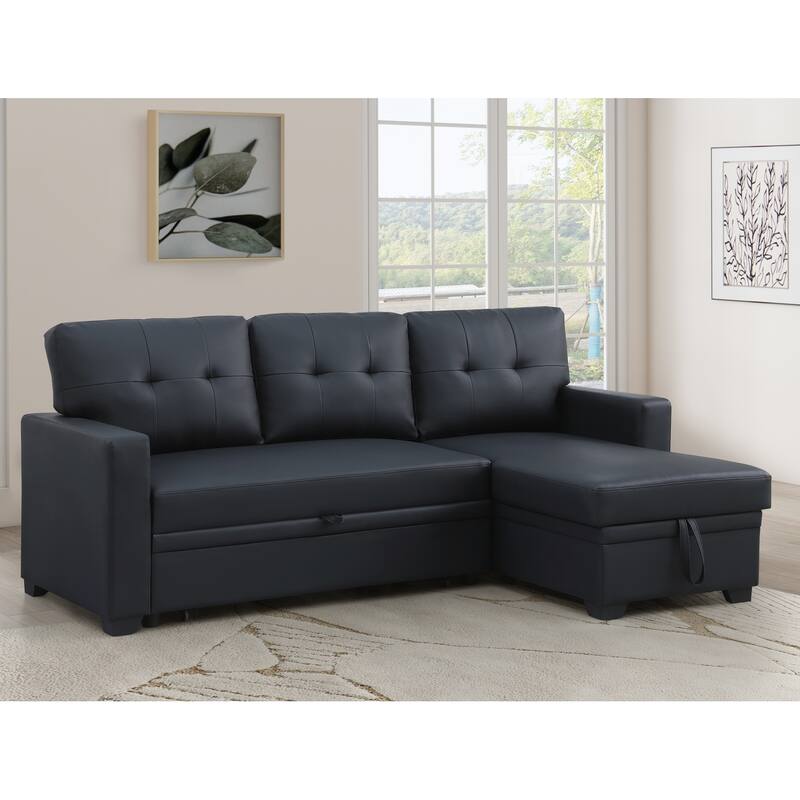 Contemporary Upholstered Storage Convertible Sectional Sofa with Pull-out Chaise