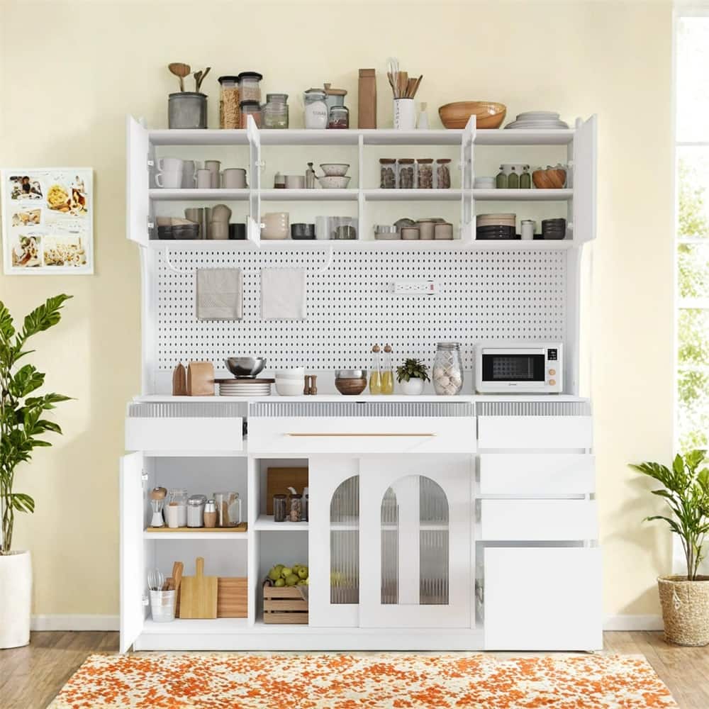 Freestanding 63'' W Buffet with Hutch,Large Coffee Bar Storage Cabinet