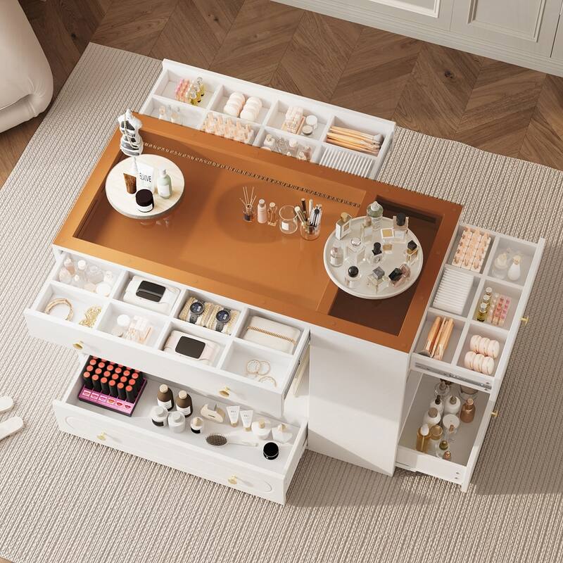 Wardrobe Armoire Bedroom Island with Glass Display Top and Open Shelves
