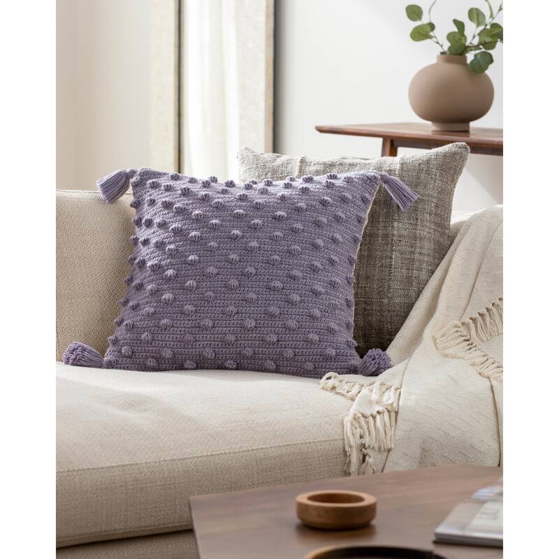 Artistic Weavers Kalae Crochet Pom Throw Pillow with Tassels - 20x20 Cover Only - Light Purple