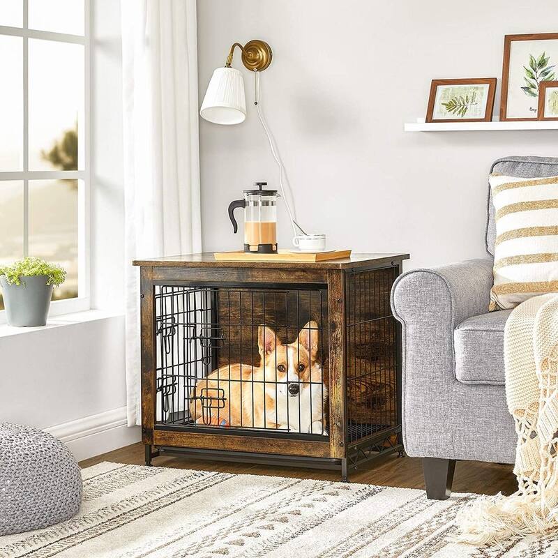 Wooden Dog Crate with Removable Tray, Indoor Pet Crate End Table