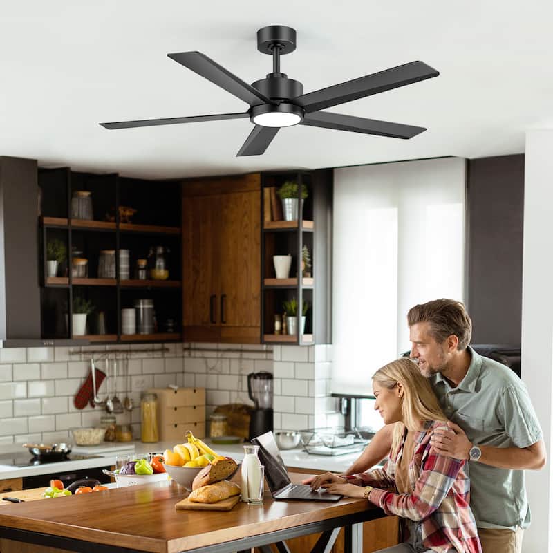 52"/ 65"/72" Black LED Ceiling Fan with Light Kit and Remote(5/8 Blade)