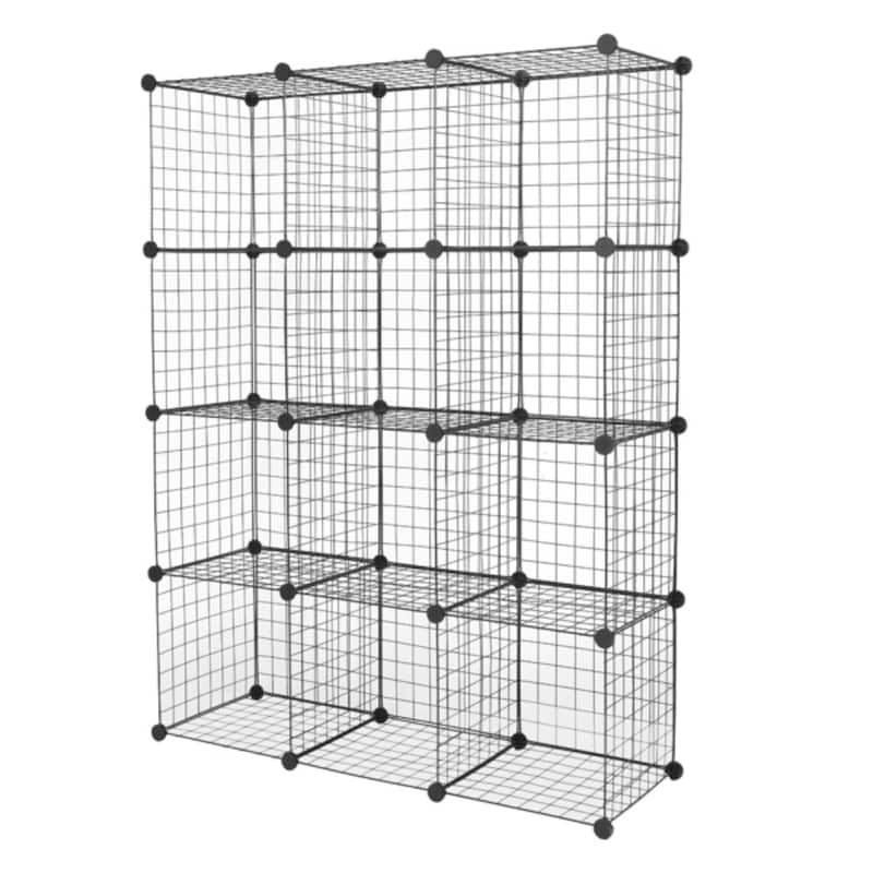12-Cube Organizer Cube Storage Shelves Wire Cube Storage Metal Grid Shelving Unit Modular Cubbies Organizer Bookcase