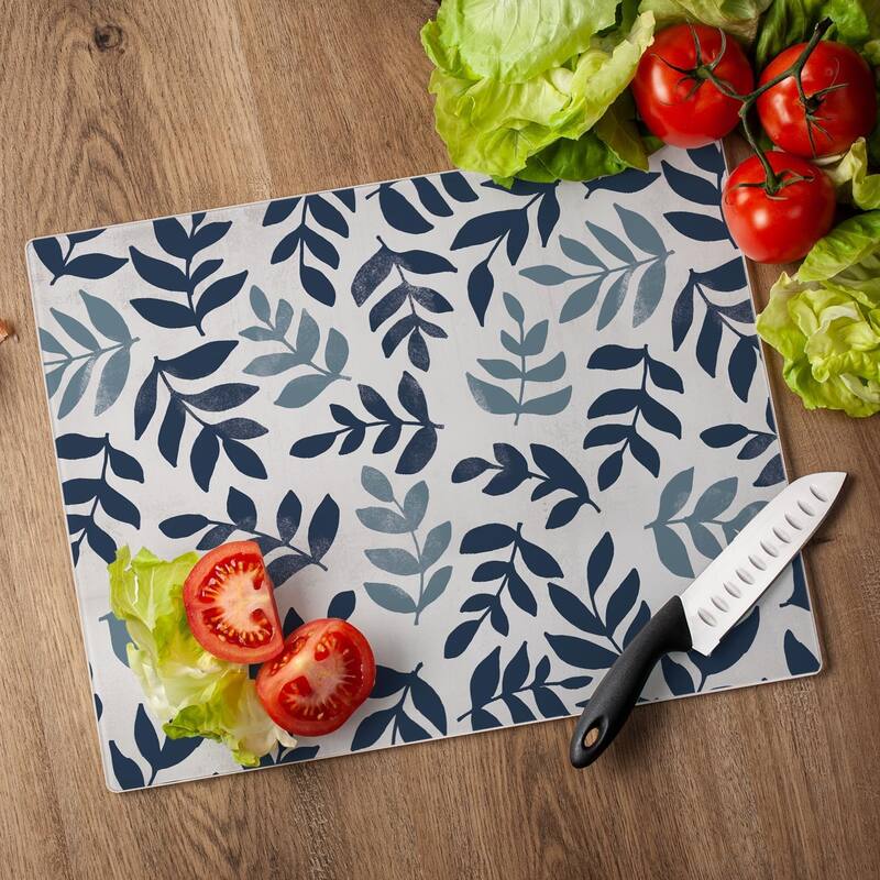 Meadow Leaf Floral 3mm Heat Tolerant Tempered Glass Cutting Board 15” x 12” Manufactured in the USA Dishwasher Safe