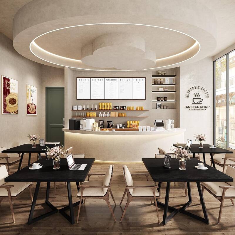 Square Dining Table Set, Industrial Dinner Table with Metal Base for Bar, Coffee Shop, Resturant