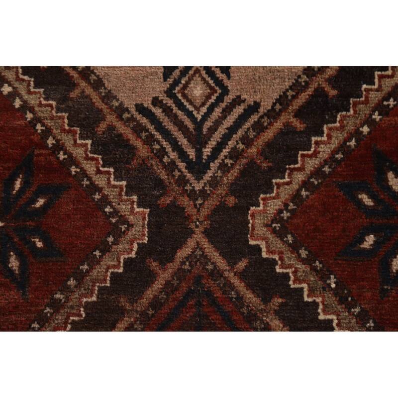 Hand Knotted Oriental 100% Wool Carpet Traditional Geometric Red Hamedan Runner Rug - 9' 10'' X 3' 8''
