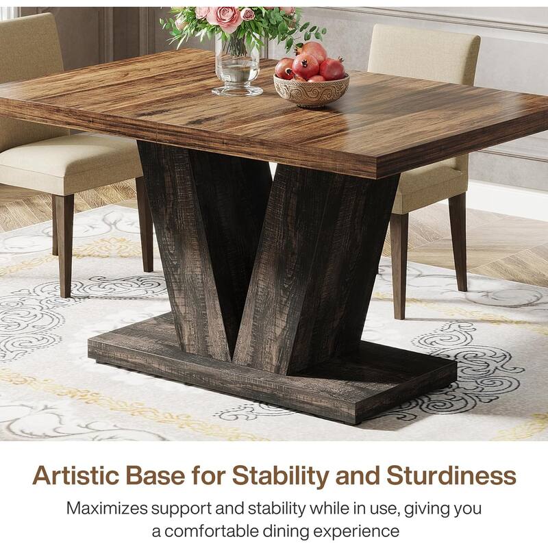 47-Inch Farmhouse Wood Small Dining Table for 4 with Heavy Duty Pedestal - N/A