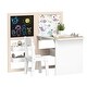 preview thumbnail 1 of 5, Kids Table and Chair Set, 3-in-1 Art Desk with Blackboard, Whiteboard, Storage, and Roll Paper White