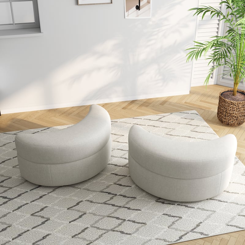 Upholstered Half Moon Storage Ottoman with Tray Set of 2