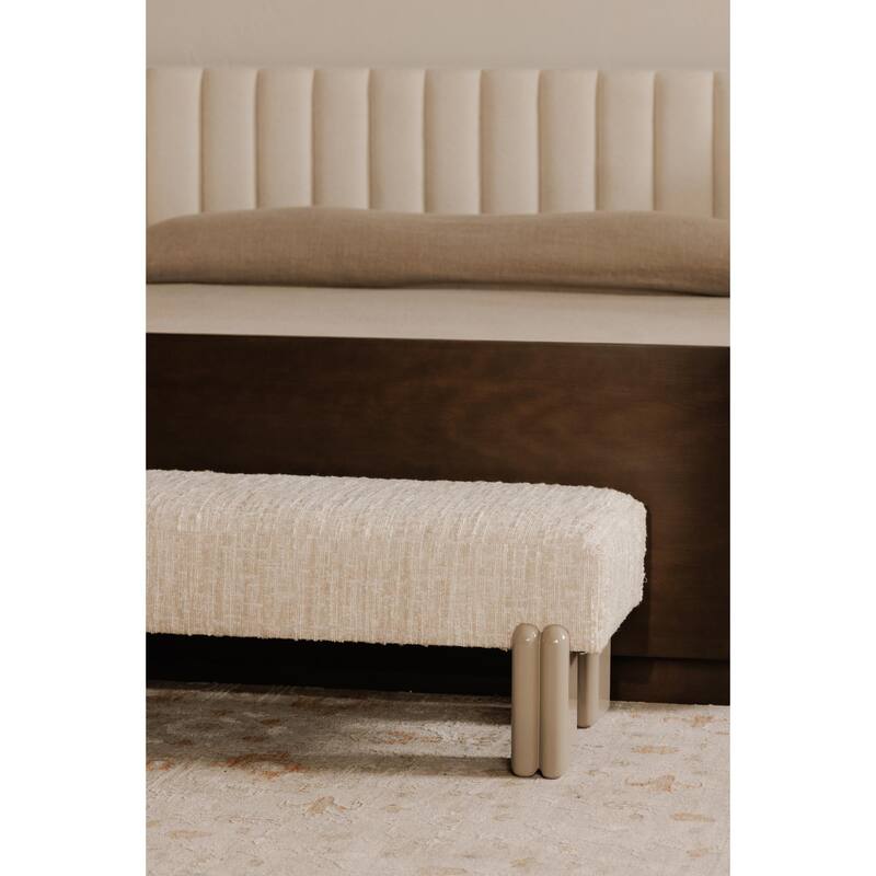 NADAAL STUDIOS Jessamine, Bench With Textured Boucle Upholstery - 55.9"W x20.5"D x16.5"H