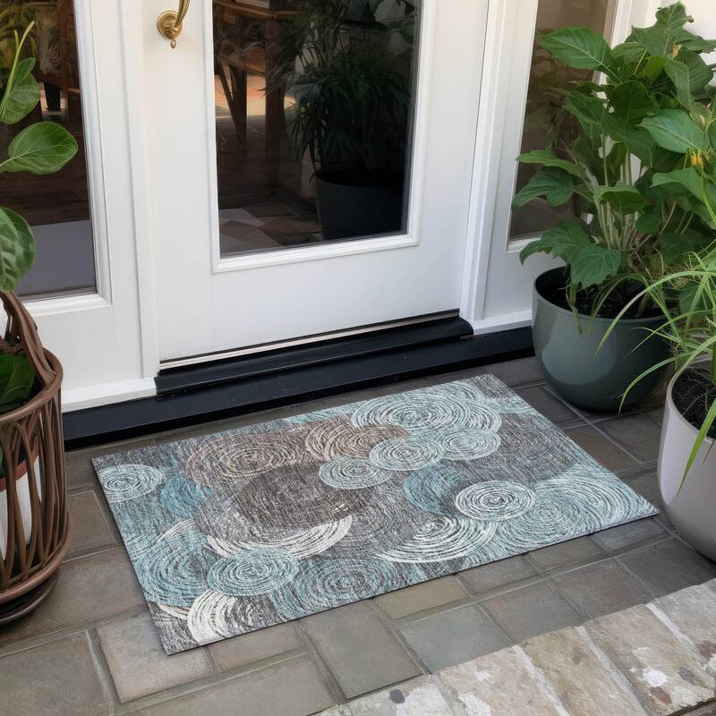Machine Washable Indoor/ Outdoor Modern Twister Chantille Rug - Teal - 1'8" x 2'6"