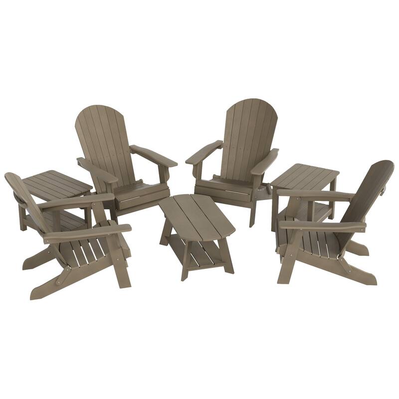 Vineyard HIPS Outdoor Folding Eco-Friendly All Weather Seashell Adirondack Chairs (7-Piece Conversation Set)
