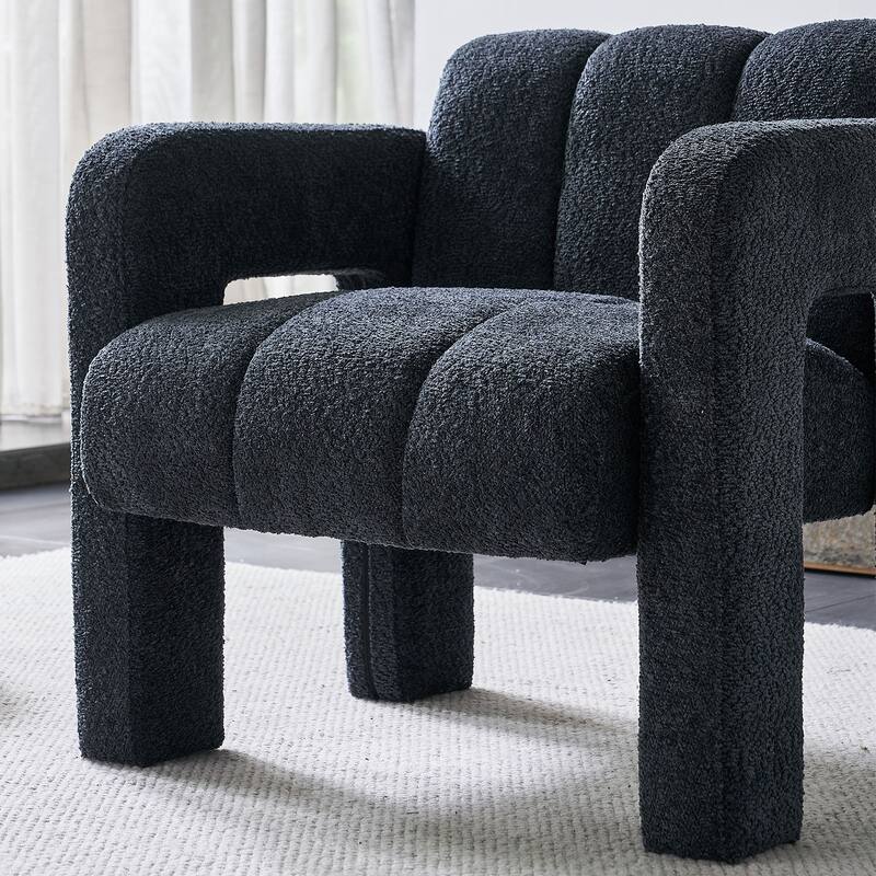 Boucle Upholstered Square Accent Chair, Ergonomic Lounge Reading Chair, Single Sofa Chair with Backrest & Armrest