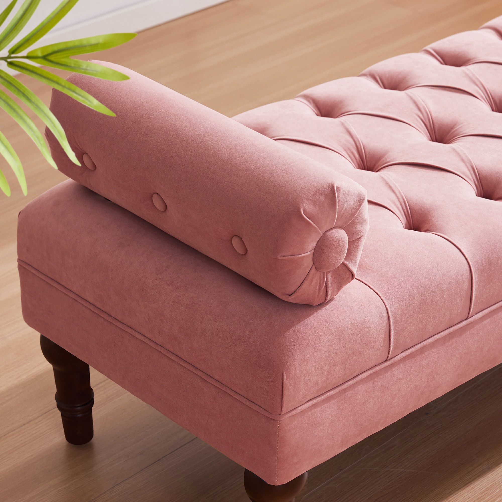 HUIMO Velvet Bedroom Bench Pink Beige Blue Gray Upholstered
