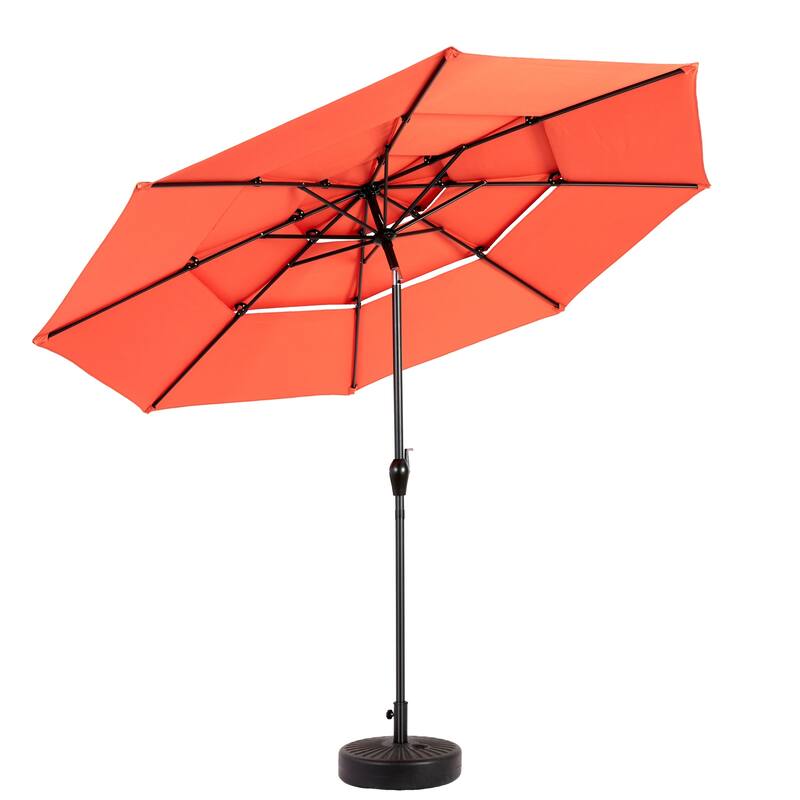 9.64 ft. Steel Market Outdoor Patio Umbrella with 8 Ribs, 3 Tier Auto-tilt Umbrella, (Base Not Included)