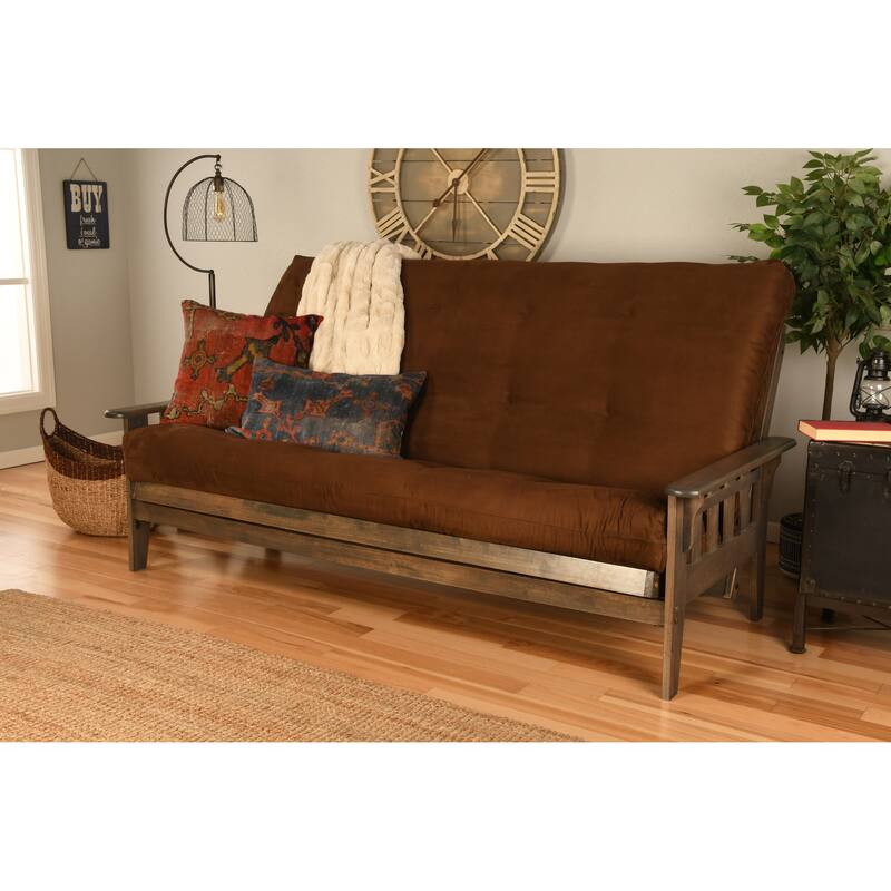 Somette Tucson Queen-size Futon Set in Rustic Walnut Finish with Innerspring Mattress