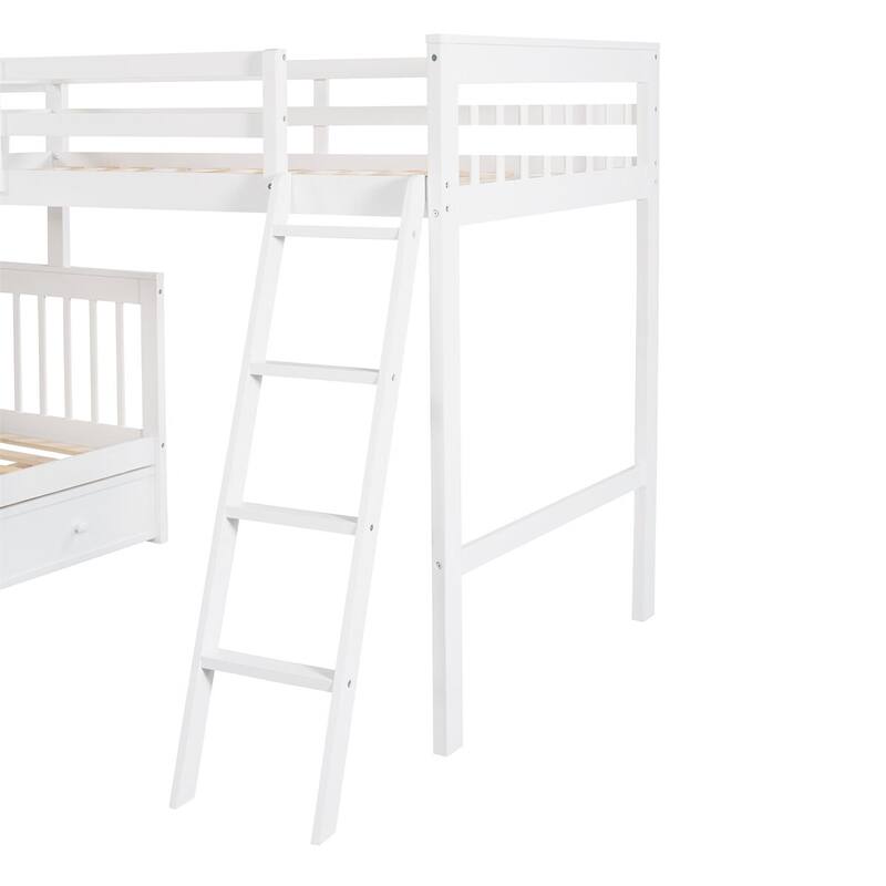 Merax Twin over Full L-Shaped Bunk Bed With 3 Drawers, Ladder and Staircase