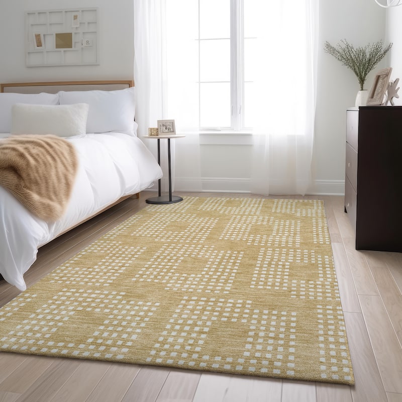 Premium Washable Super Soft Modern Houndstooth Mayfield Rug - Gold - 5' x 7'6"