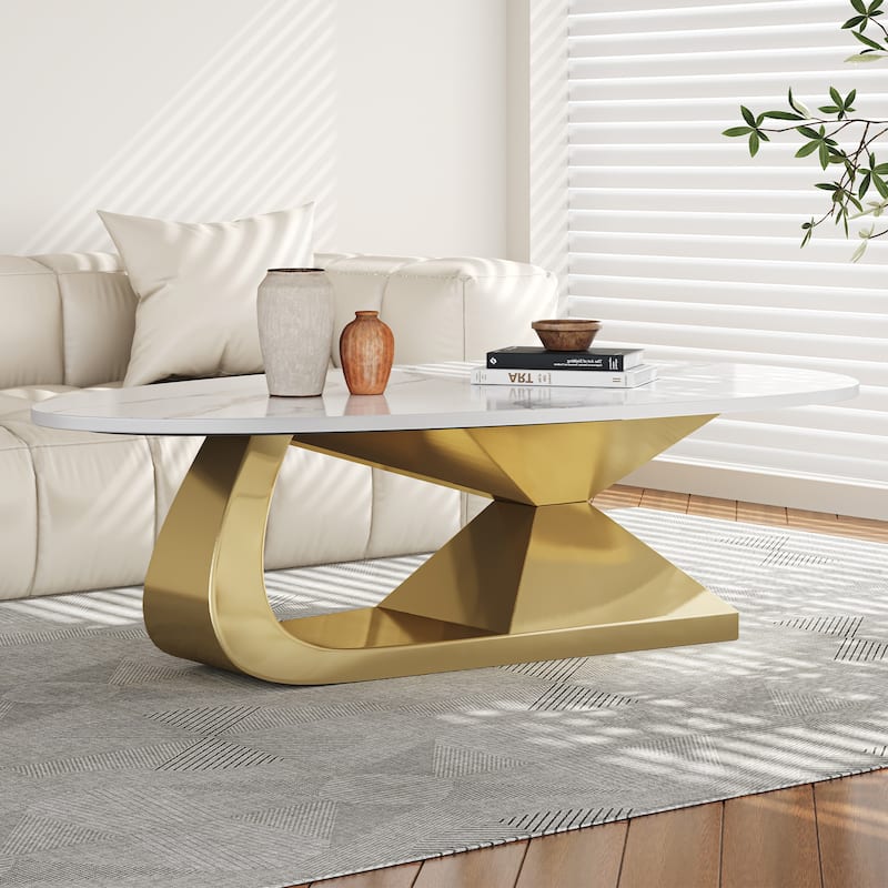 Modern Sintered Stone Tabletop Coffee Table with Stainless Steel Base - Elegant and Durable Living Room Centerpiece