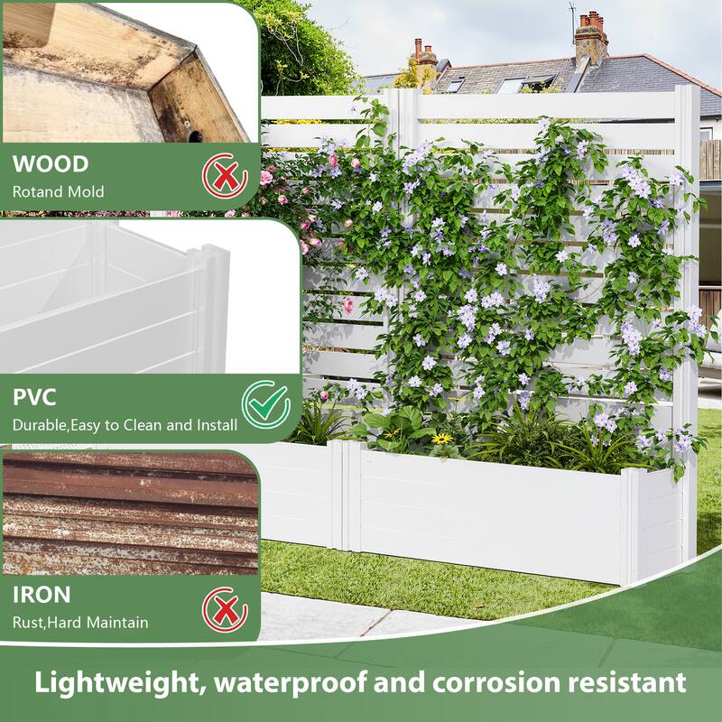 Outdoor PVC Privacy Raised Garden Bed Panels Planter Box With Ground Stakes