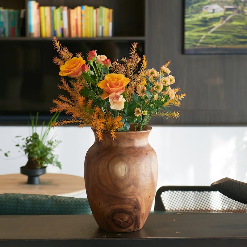 Natural Grain Suar Wood Decorative Vase