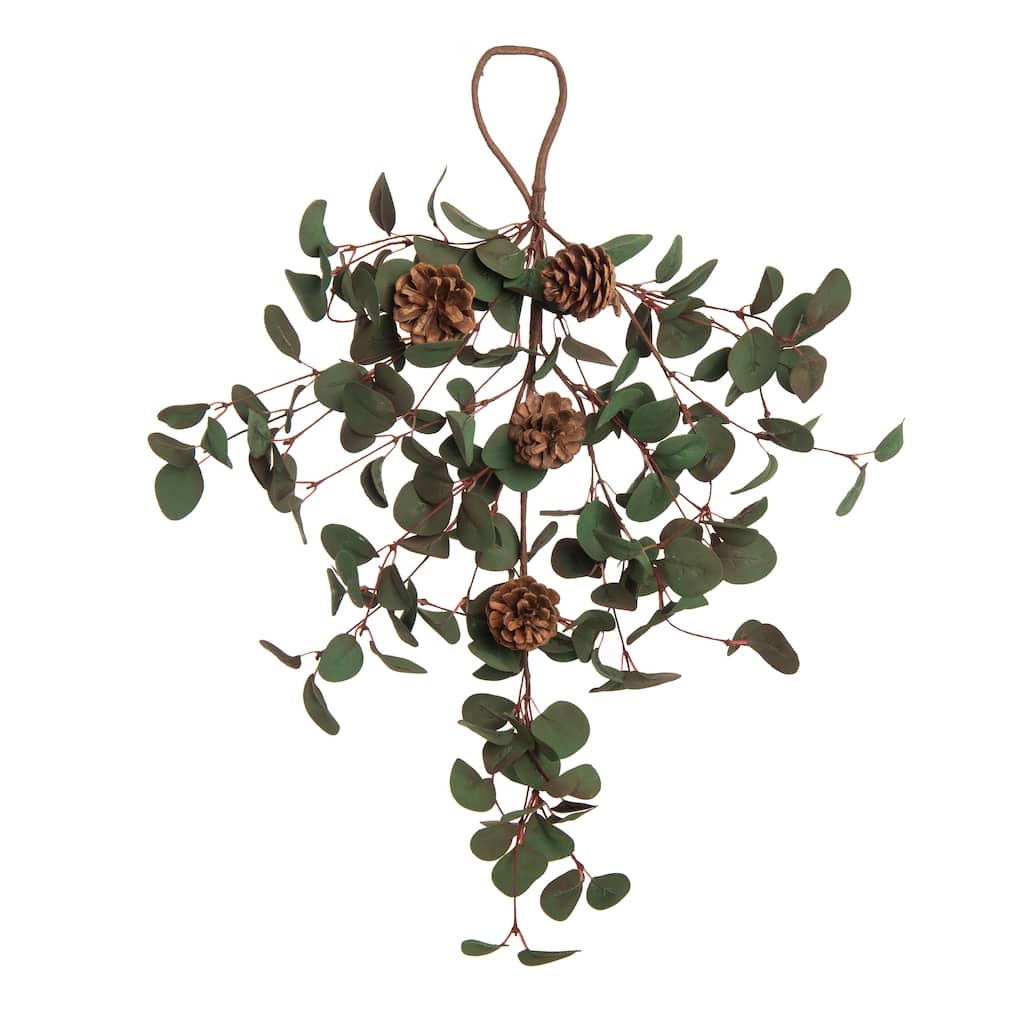 Transpac Foam 24 in. Green Christmas Eucalyptus Pinecone Foilage Teardrop