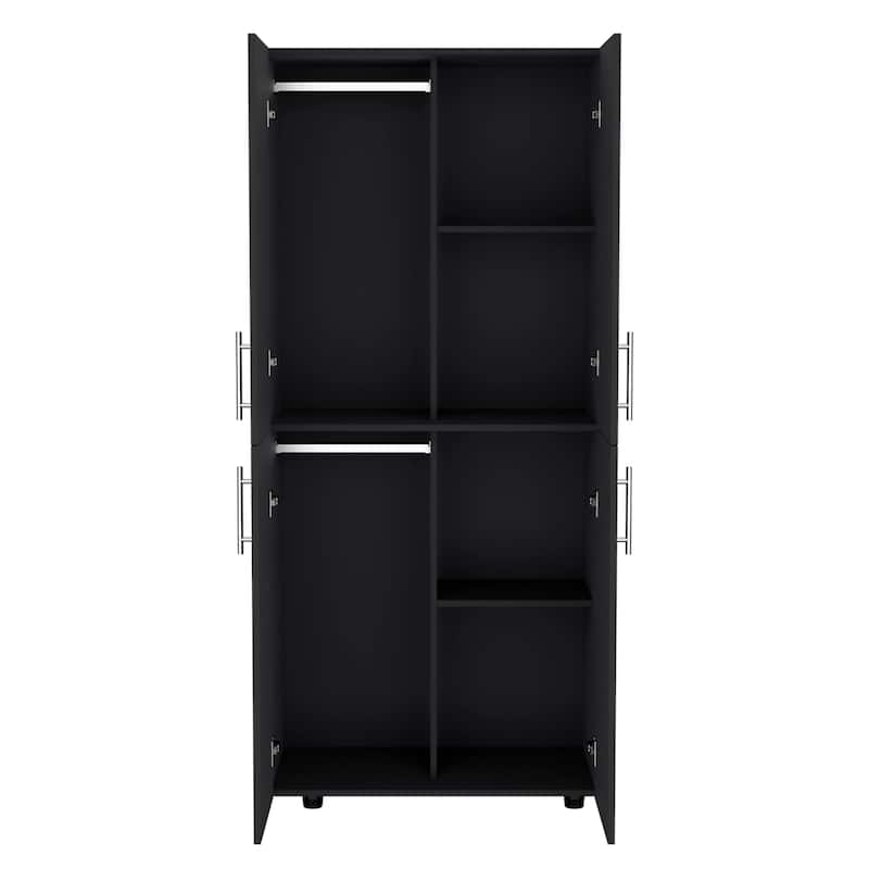 18.9" Modern Double-door Armoire with 6 Shelves and 2 Hanging Rods for Bedroom